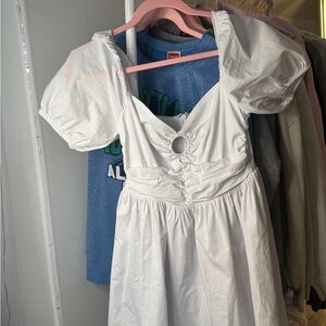 White Ruched Sundress with Puff Cap Sleeves